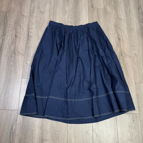 J.Crew Midi Skirt WMNS 20 Plus Navy Contrast Stitch Cotton Poplin Elastic Waist - Picture 3 of 7